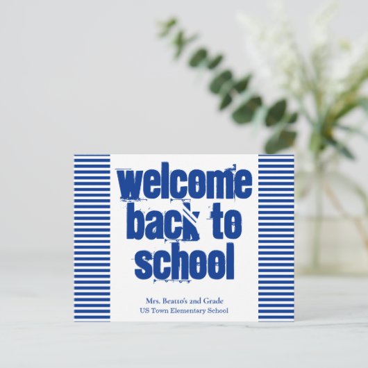 Blue Welcome Back to School Postcard Postkarte (Stehend Vorderseite)