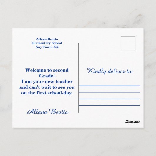 Blue Welcome Back to School Postcard Postkarte (Rückseite)