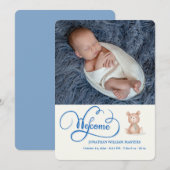Blue Welcome Calligraphy Birth Ankündigung (Vorne/Hinten)