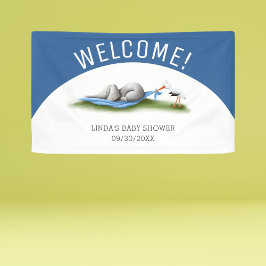 Blue Welcome Elephant Boy Baby Dusche Banner