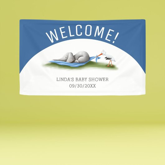 Blue Welcome Elephant Boy Baby Dusche Banner