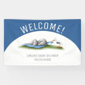 Blue Welcome Elephant Boy Baby Dusche Banner (Horizontal)