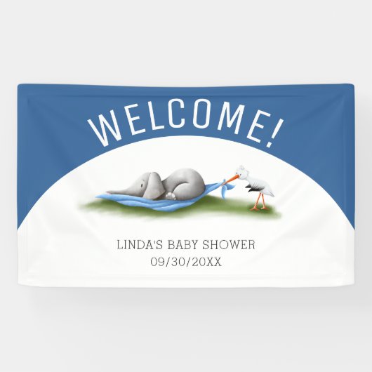 Blue Welcome Elephant Boy Baby Dusche Banner (Horizontal)