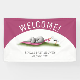 Blue Welcome Elephant Girl Baby Duschbanner Banner