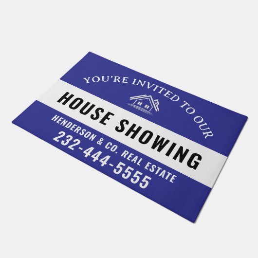 Blue Welcome Open House Custom doormat Fußmatte (Schrägansicht)