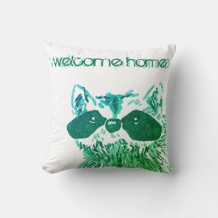 Blue Welcome Zuhause Woodland Animal Raccoon Kissen