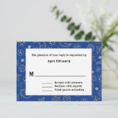 Blue Western Bandana Custom Wedding RSVP Card (Stehend Vorderseite)