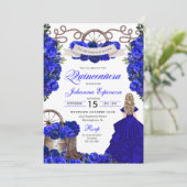 Blue Western Charra Ranchero Quinceanera Einladung (Stehend Vorderseite)
