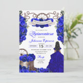 Blue Western Charra Ranchero Quinceanera Einladung (Stehend Vorderseite)
