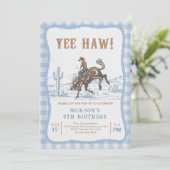 Blue Western Cowboy Birthday Invitation  Einladung (Stehend Vorderseite)