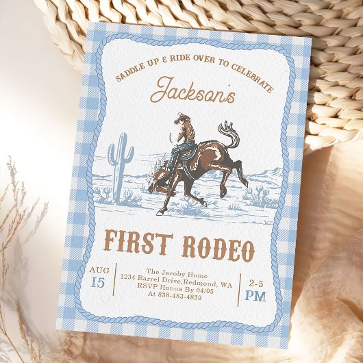 Blue Western Cowboy First Rodeo Invitation  Einladung