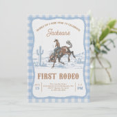 Blue Western Cowboy First Rodeo Invitation  Einladung (Stehend Vorderseite)