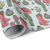 Blue Western Howdy Christmas Cowgirl Geschenkpapier (Rolleneckpunkt)