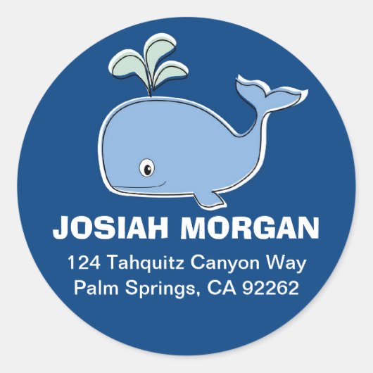 Blue Whale Address Labels Runder Aufkleber (Vorderseite)