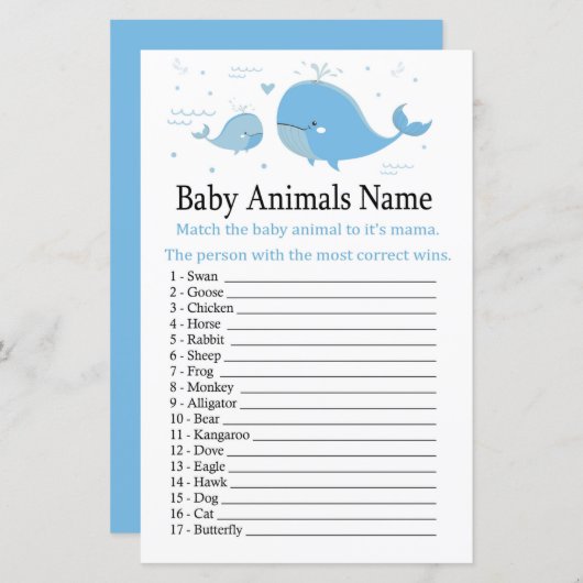 Blue Whale Baby Animals Name Game (Vorne/Hinten)