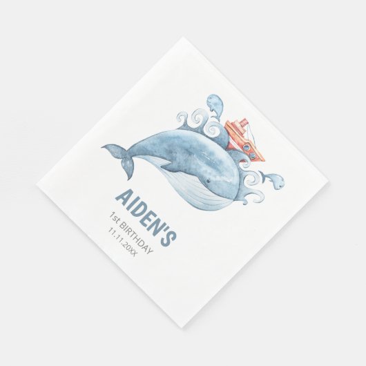 Blue Whale Birthday Party Paper Serviette (Ecke)
