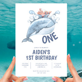 Blue Whale Boy 1. Geburtstag Einladung