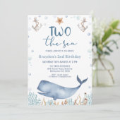 Blue Whale Boys Two Sea 2. Geburtstag Einladung (Stehend Vorderseite)