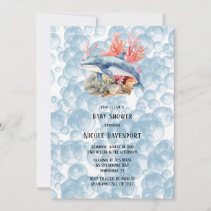 Blue Whale Coral Reef Bubbles Boy Baby Dusche Einladung