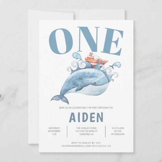 Blue Whale Einladung zum Geburtstag (Vorderseite)
