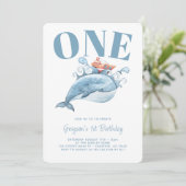 Blue Whale Einladung zum Geburtstag (Stehend Vorderseite)