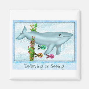 Blue Whale & Fish Friends Square Magnet
