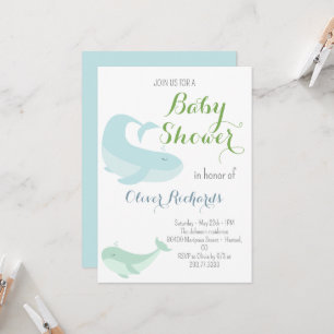 Blue Whale Green Pastel Ocean Fish Baby Dusche Einladung