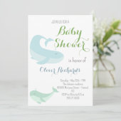 Blue Whale Green Pastel Ocean Fish Baby Dusche Einladung (Stehend Vorderseite)