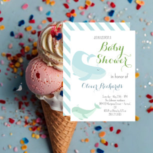 Blue Whale Green Pastel Ocean Fish Baby Dusche Einladung