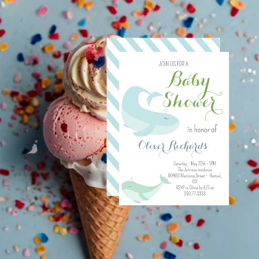 Blue Whale Green Pastel Ocean Fish Baby Dusche Einladung