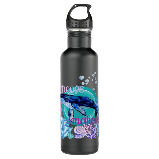 Blue Whale Lover Choose Kindness Inspirational Wat Edelstahlflasche (Vorderseite)