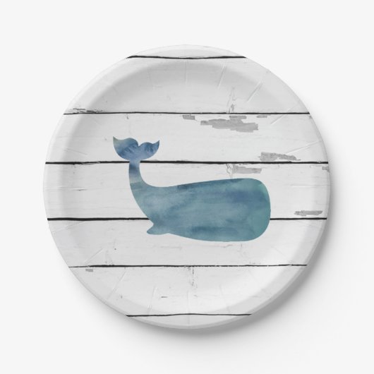 Blue Whale Nautical Beach Shiplap Pappteller (Vorderseite)
