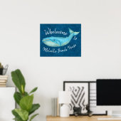 Blue Whale Nautical Whalecome | Benutzerdefiniert Poster (Heimbüro)
