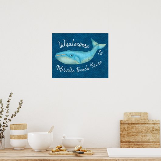 Blue Whale Nautical Whalecome | Benutzerdefiniert Poster (Küche)