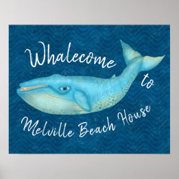 Blue Whale Nautical Whalecome | Benutzerdefiniert Poster