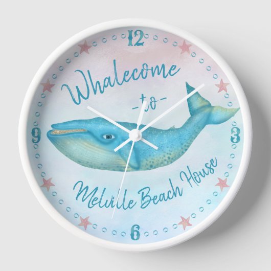 Blue Whale Nautical Whalecome | Name Uhr (Vorderseite)