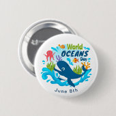 Blue Whale Octopus Custom Text Button (Vorne & Hinten)