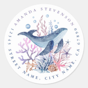 Blue Whale Round Stickers