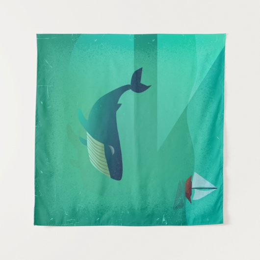 Blue Whale & Sailboat - Ruhe im Blick auf den Ozea Wandteppich (Vorderseite (Horizontal))