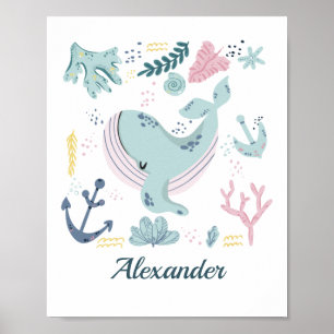 Blue Whale Sea Life Kinderzimmer Wall Art Babygesc Poster