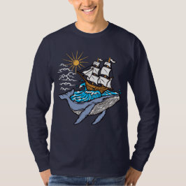 Blue Whale Segelschiff Wave Nautical Theme T-Shirt