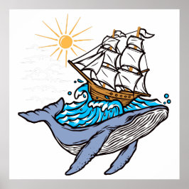 Blue Whale Segelschiff Wave Sunshine Poster