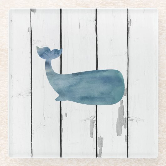 Blue Whale Shiplap Rustic Beach Deco Glasuntersetzer (Vorderseite)