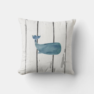 Blue Whale Shiplap Rustic Beach Deco Lumbar Pillo Kissen