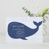 Blue Whale Stripe Baby Dusche Einladung (Stehend Vorderseite)