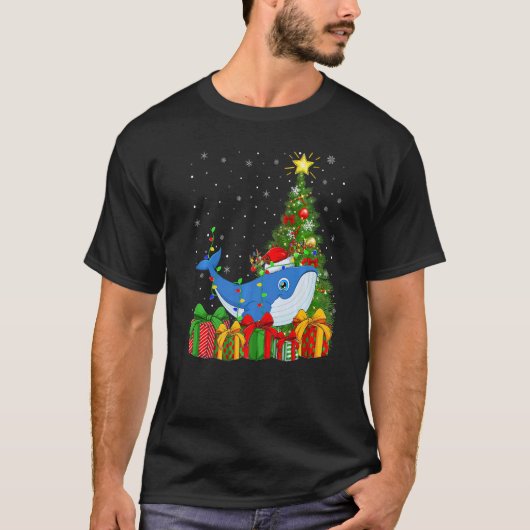 Blue Whale  Xmas Lights Santa Blue Whale Christmas T-Shirt (Vorderseite)
