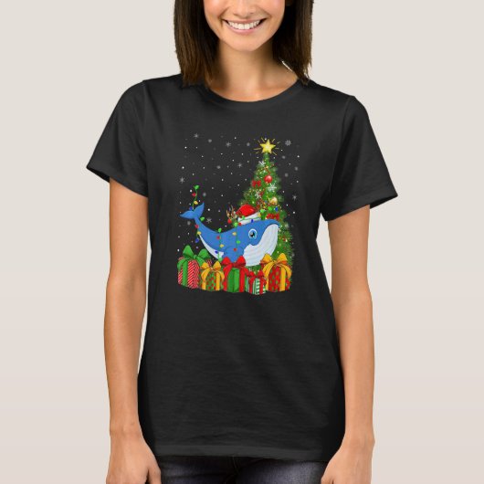 Blue Whale  Xmas Lights Santa Blue Whale Christmas T-Shirt (Vorderseite)