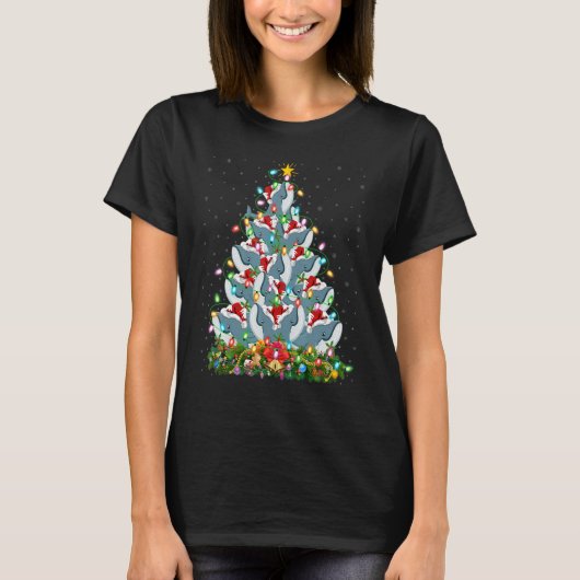 Blue Whale  Xmas Lights Santa Blue Whale Christmas T-Shirt (Vorderseite)