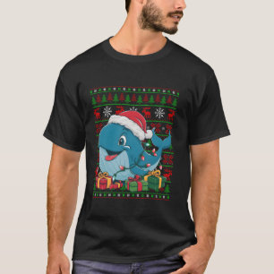 Blue Whale Xmas Lights Ugly Weihnachtsmannmütze Bl T-Shirt