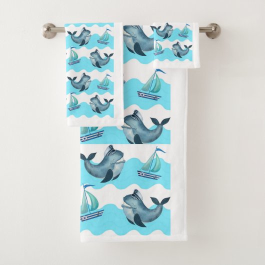 Blue Whales and Sailboats Badhandtuch Set (Insitu)